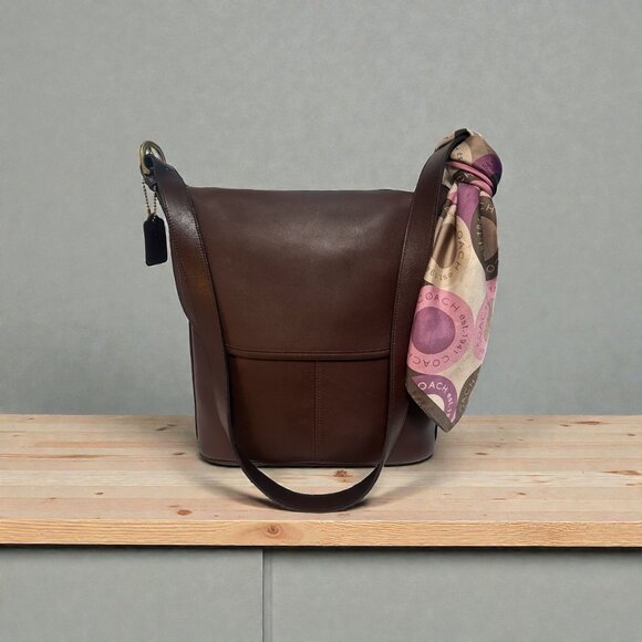 VTG Coach Fletcher Flap Shoulder Bag 4150 Mahogany Leather Brass 90s USA + Tag - Picture 1 of 11